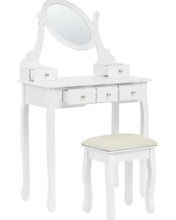 Toeletta con specchio e sgabello GALAXIE Bianco