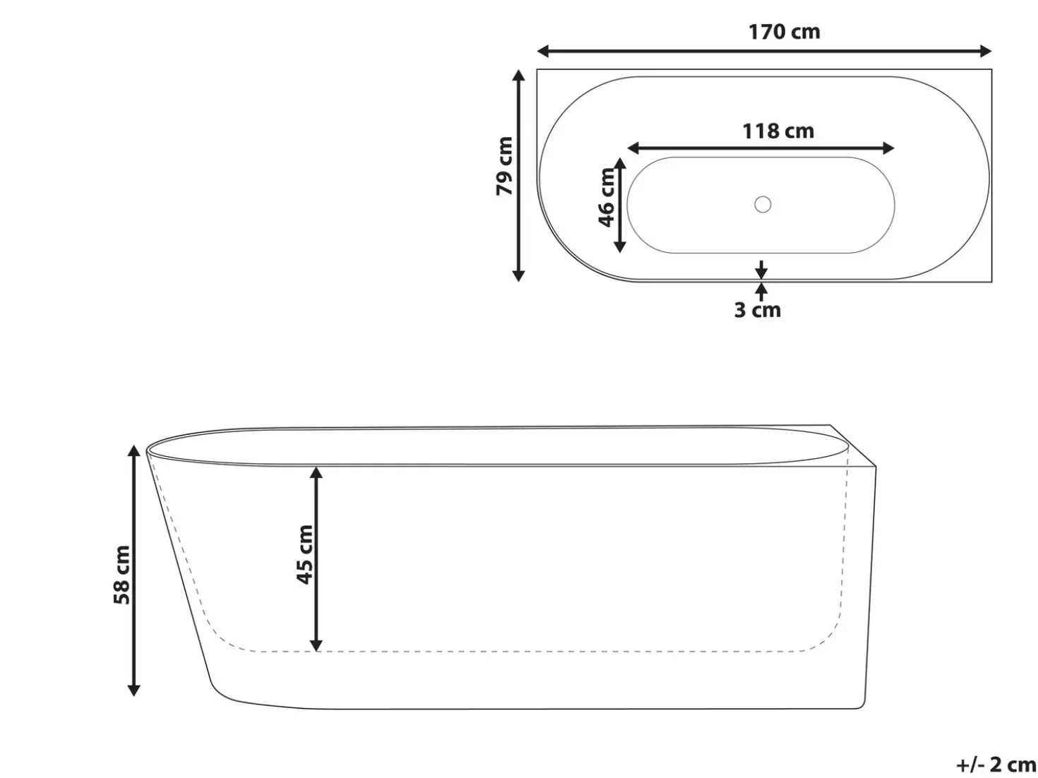 Vasca da bagno angolare RENACA Lato Sinistro 170 x 79 cm Bianco