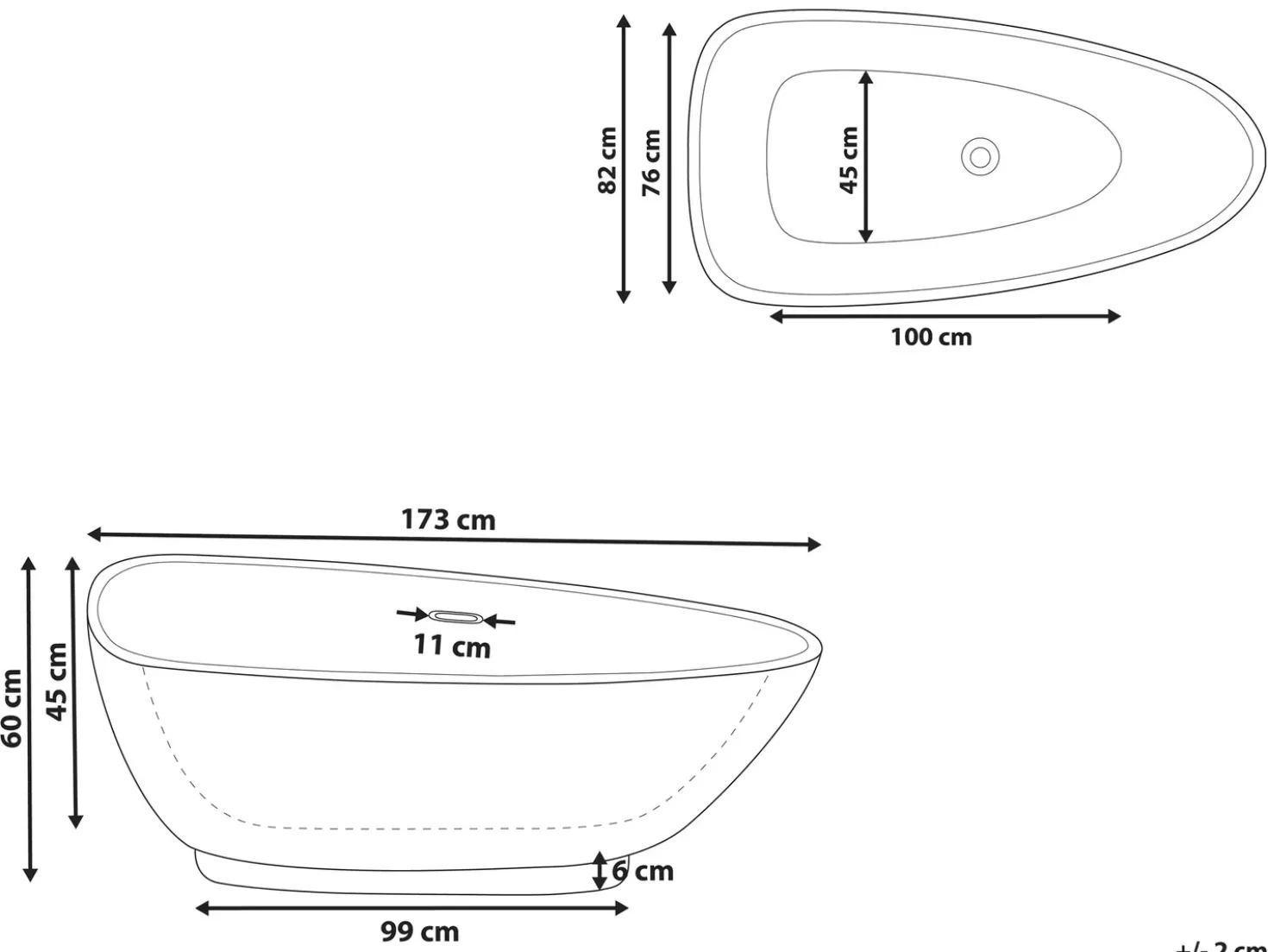 Vasca da bagno freestanding GUIANA 173 x 82 cm Nero