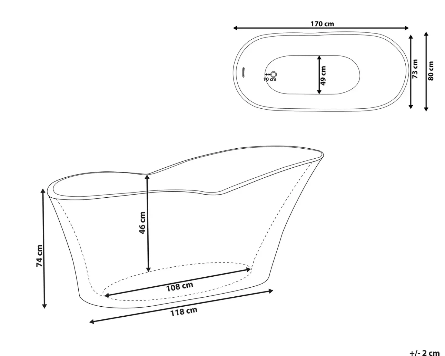 Vasca da bagno freestanding DULCINA 170 x 80 cm Bianco