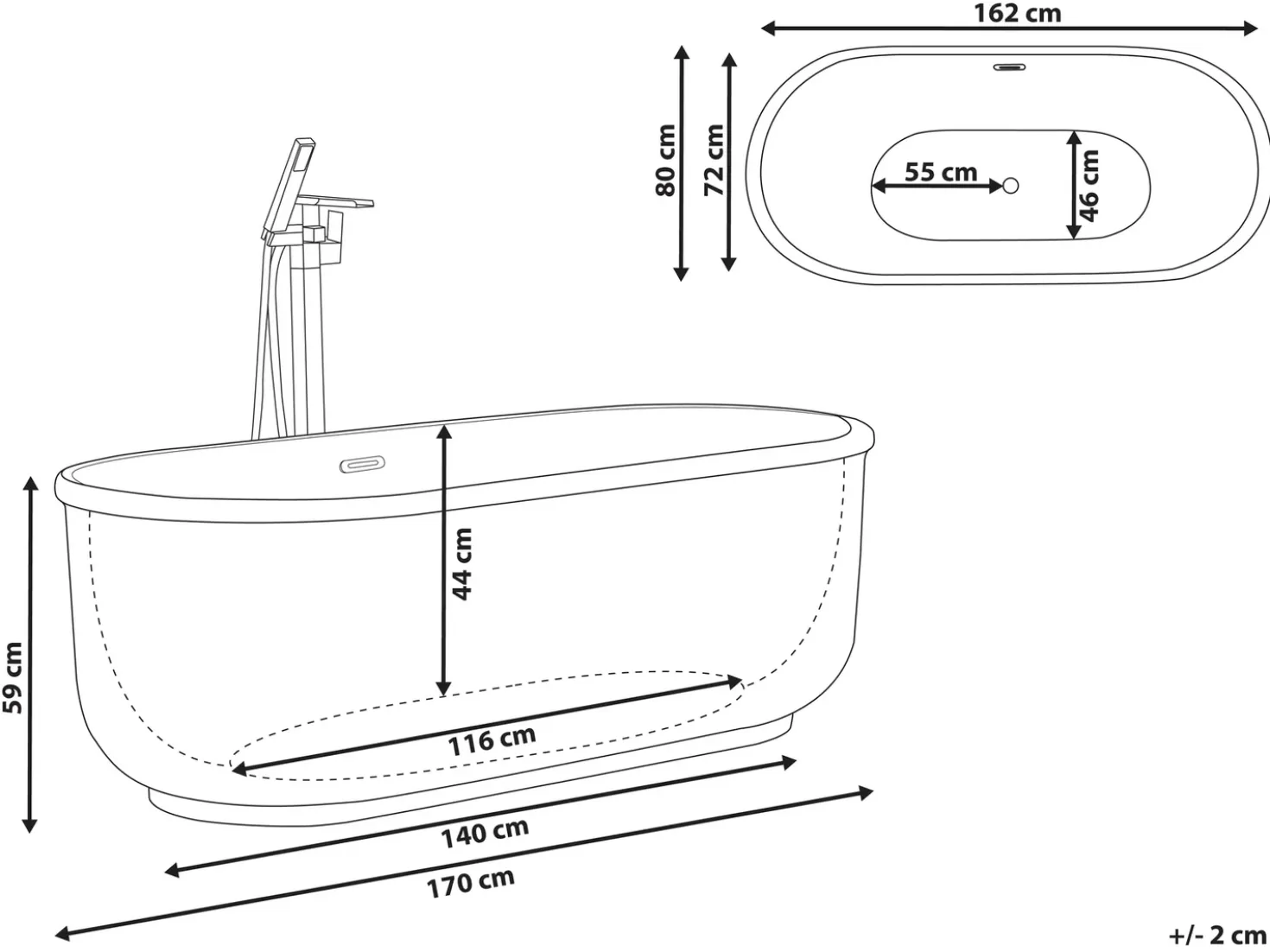 Vasca da bagno freestanding PINEL 170 x 80 cm Argento