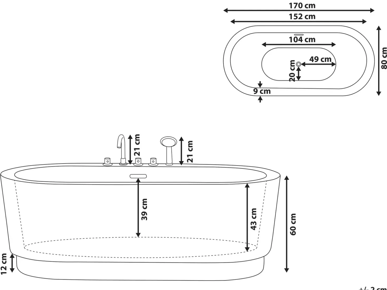 Vasca da bagno freestanding EMPRESA con accessori 170 x 80 cm Nero