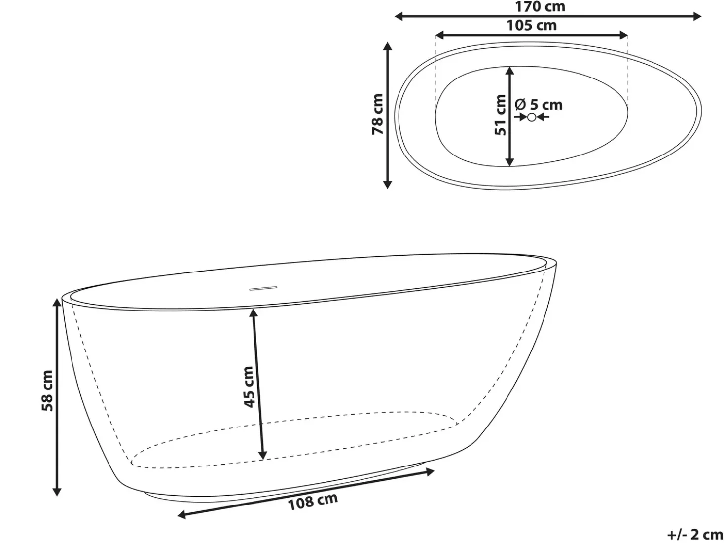 Vasca da bagno freestanding TEFE 170 x 78 cm Bianco