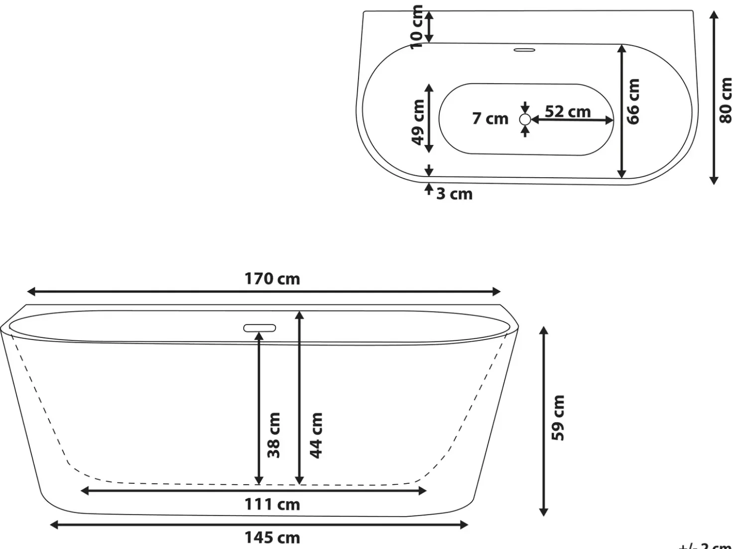 Vasca da bagno HARVEY 170 x 80 cm Nero/Bianco