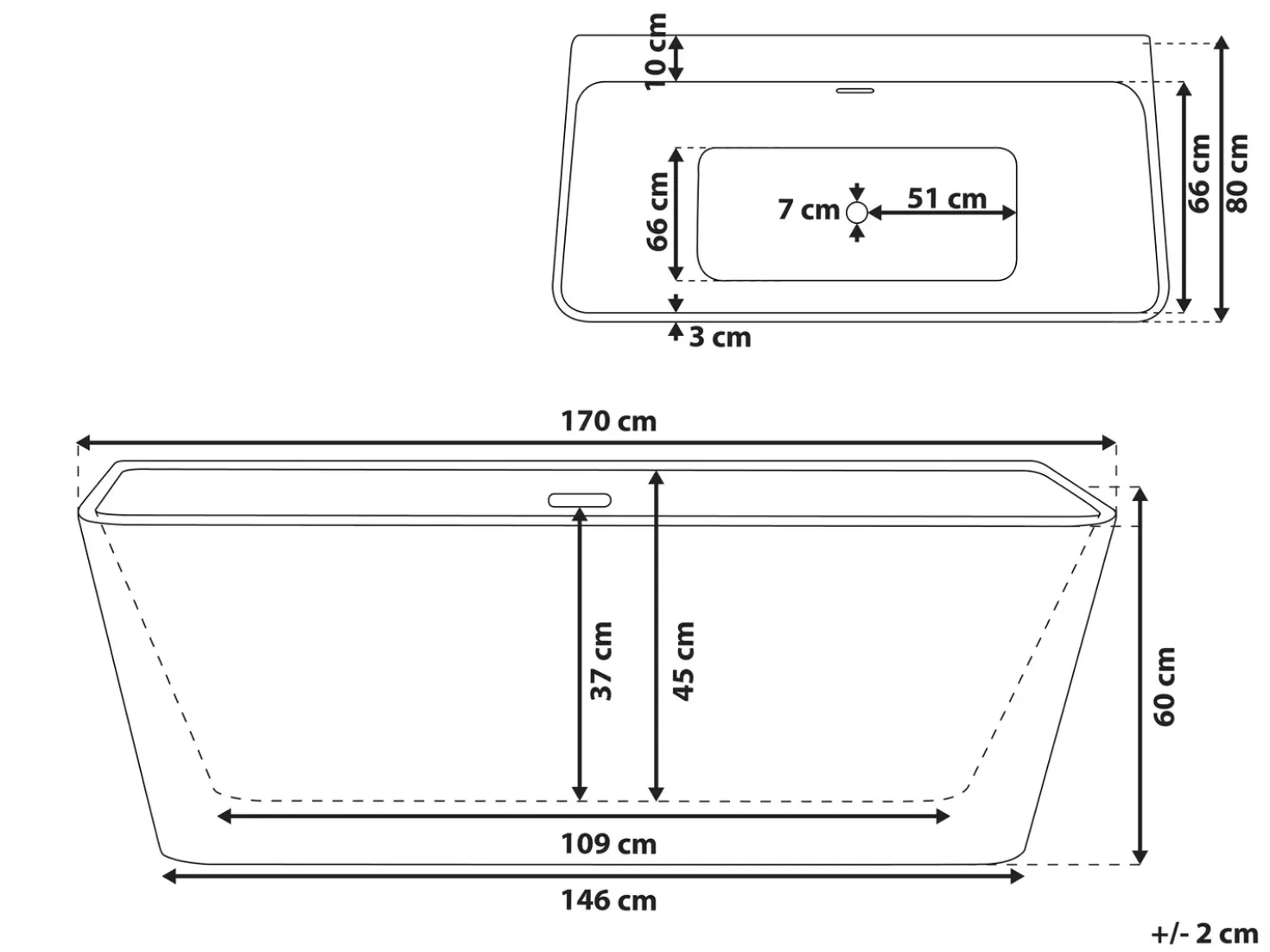 Vasca da bagno HASSEL 170 x 80 cm Bianco