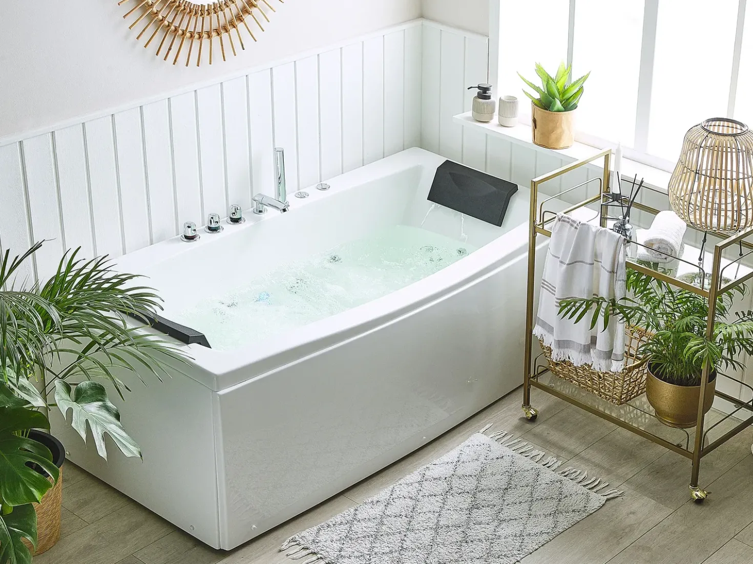Vasca idromassaggio angolare con LED MOOR 173 x 81 cm Bianco