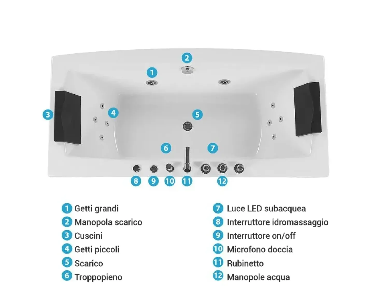 Vasca idromassaggio angolare con LED MOOR 173 x 81 cm Bianco