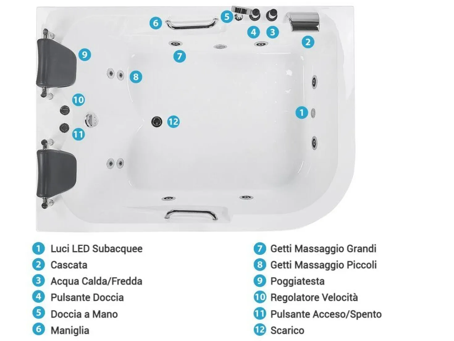 Vasca idromassaggio angolare con LED BAYAMO Lato destro 170 x 120 cm Bianco