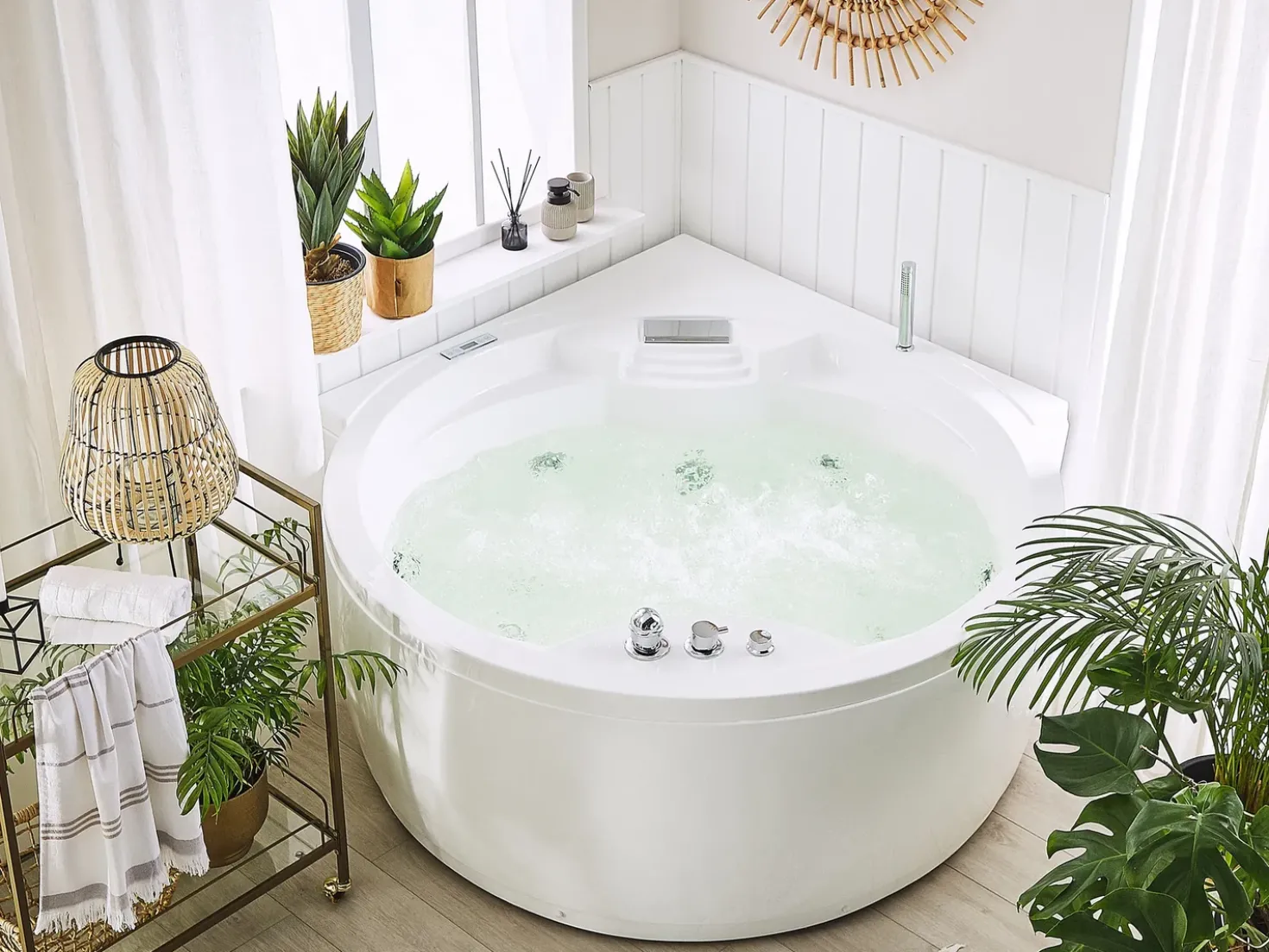 Vasca idromassaggio angolare con LED MILANO con altoparlante Bluetooth integrato 181 x 150 cm Bianco