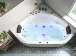 Vasca idromassaggio angolare con LED MEVES 140 x 140 cm Bianco