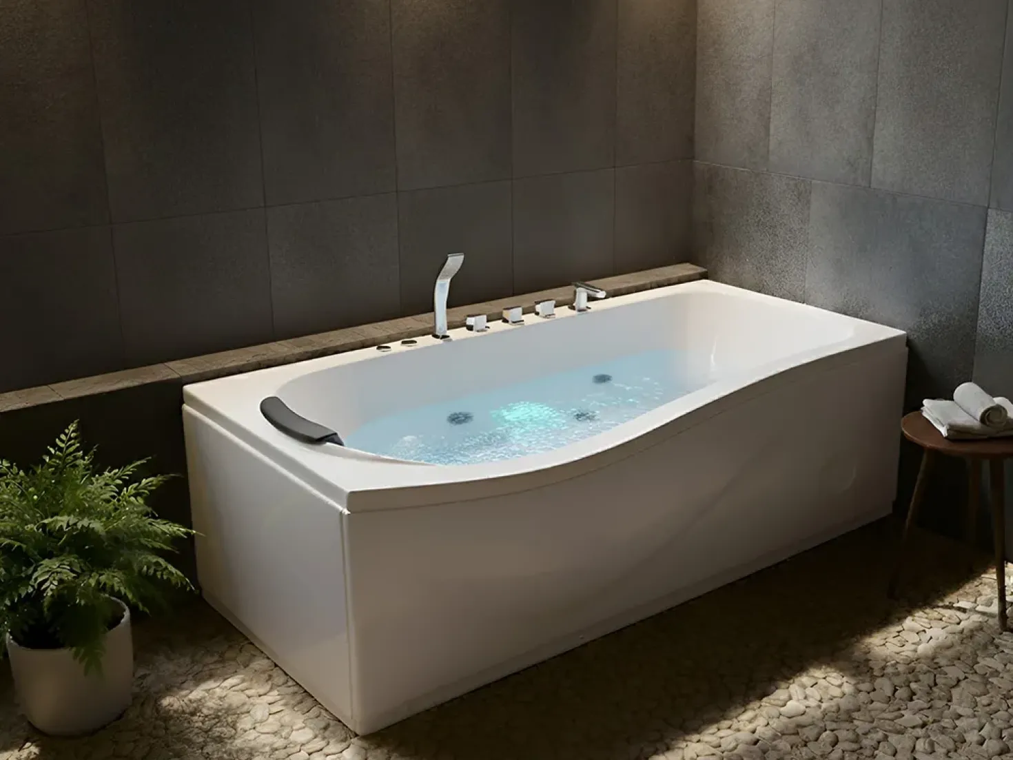 Vasca idromassaggio angolare con LED POZUELOS 170 x 90 cm Bianco