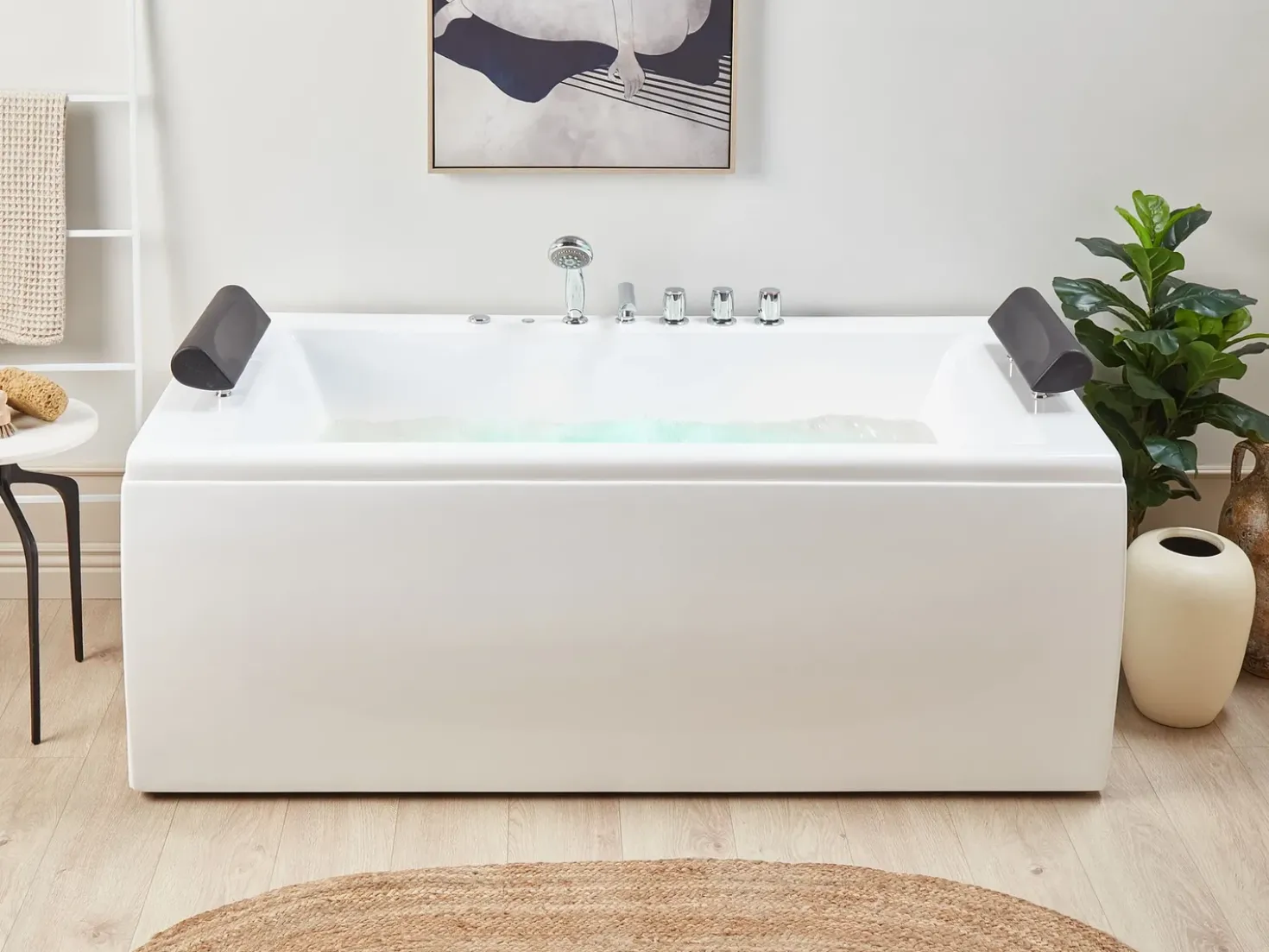 Vasca idromassaggio angolare con LED MONTEGO 172 x 83 cm Bianco