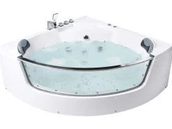 Vasca idromassaggio angolare con LED TAMULA 148 x 66 cm Bianco