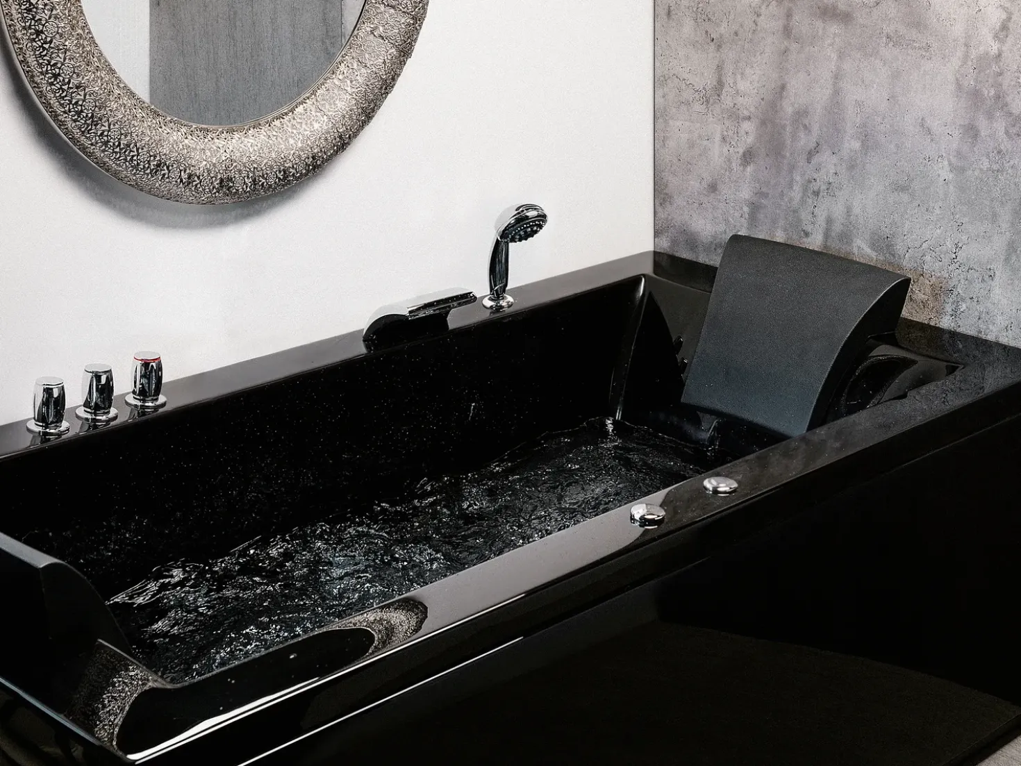 Vasca idromassaggio angolare con LED VARADERO Lato Sinistro 183 x 90 cm Nero