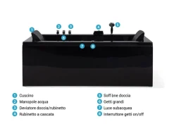Vasca idromassaggio angolare con LED VARADERO Lato Sinistro 183 x 90 cm Nero