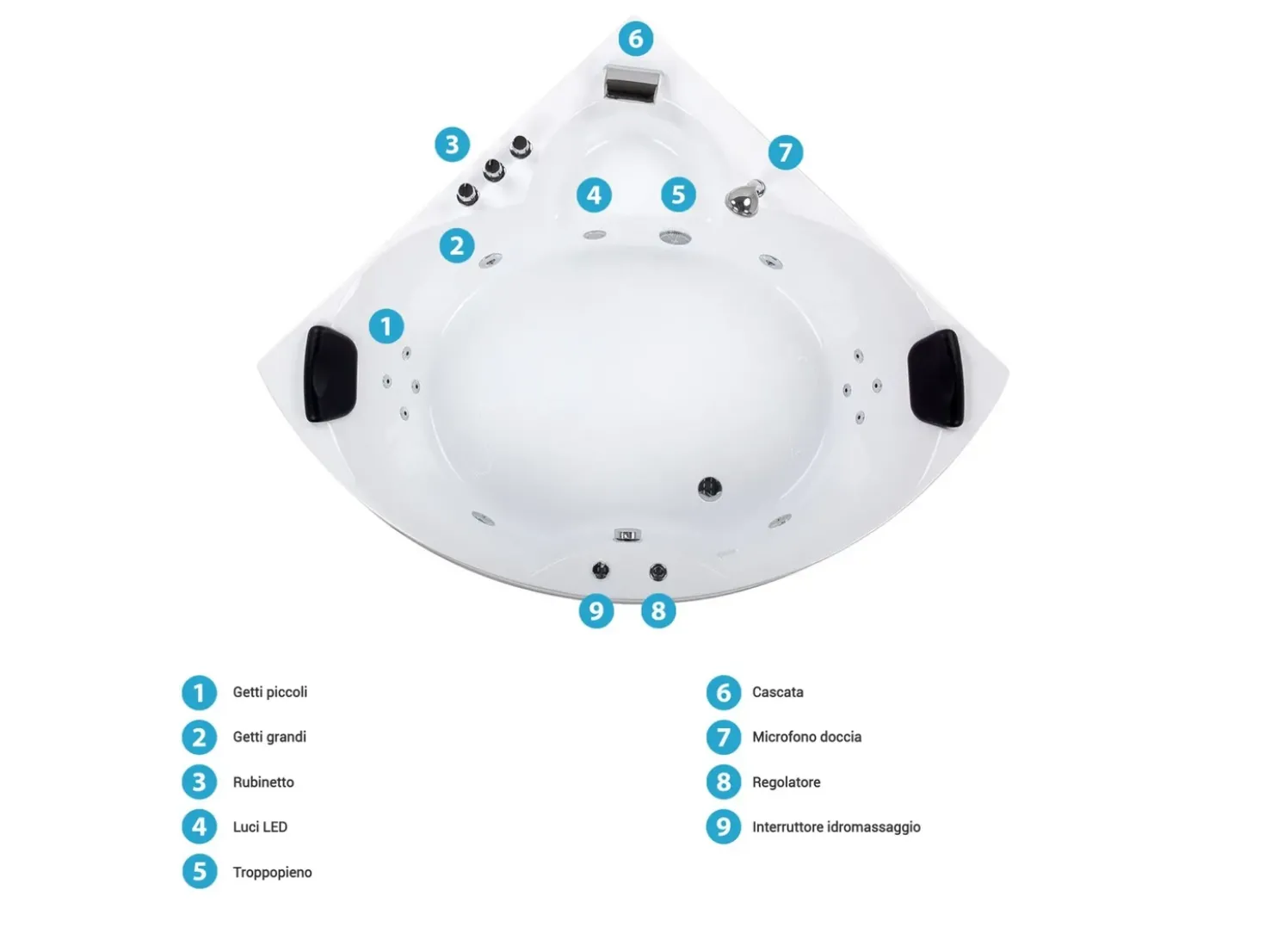 Vasca idromassaggio angolare con LED SENADO 205 x 150 cm Bianco