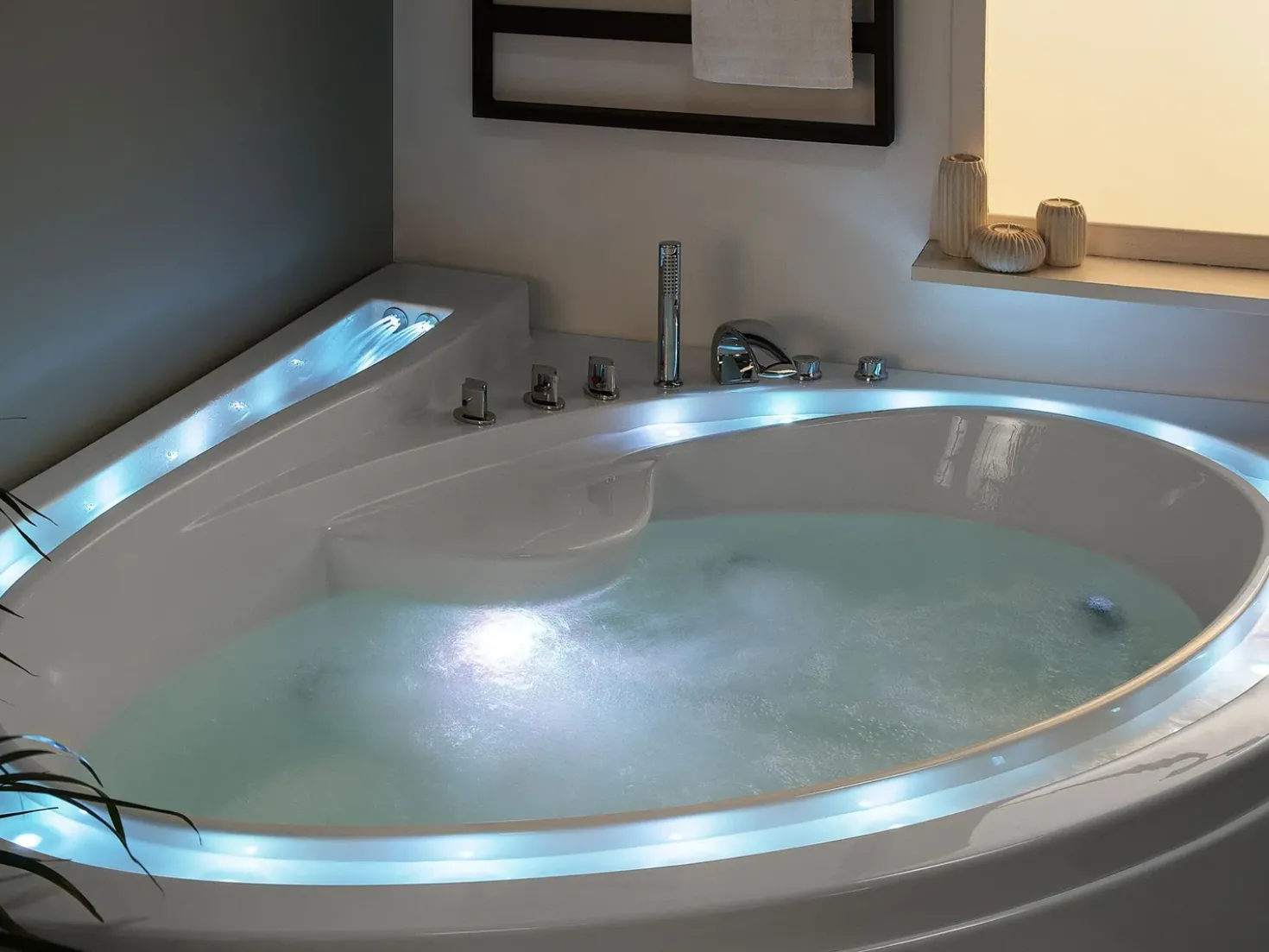 Vasca idromassaggio angolare con LED PELICAN 206 x 165 cm Bianco