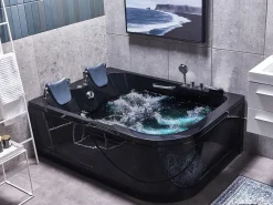Vasca idromassaggio angolare con LED BAYAMO Lato destro 170 x 120 cm Nero