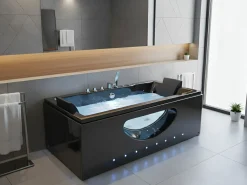 Vasca idromassaggio angolare con LED HAWES 180 x 90 cm Nero