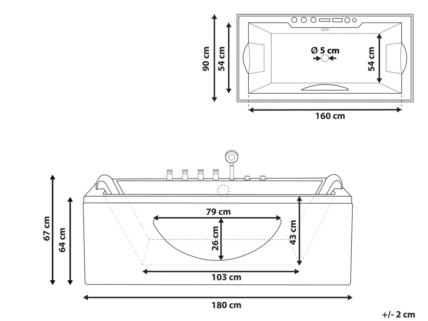 Vasca idromassaggio angolare con LED HAWES 180 x 90 cm Bianco