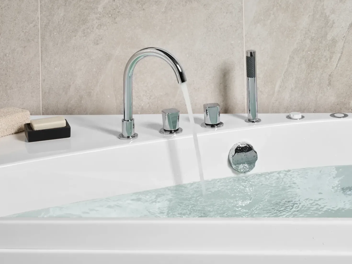 Vasca idromassaggio angolare con LED CAURA Lato destro 175 x 80 cm Bianco