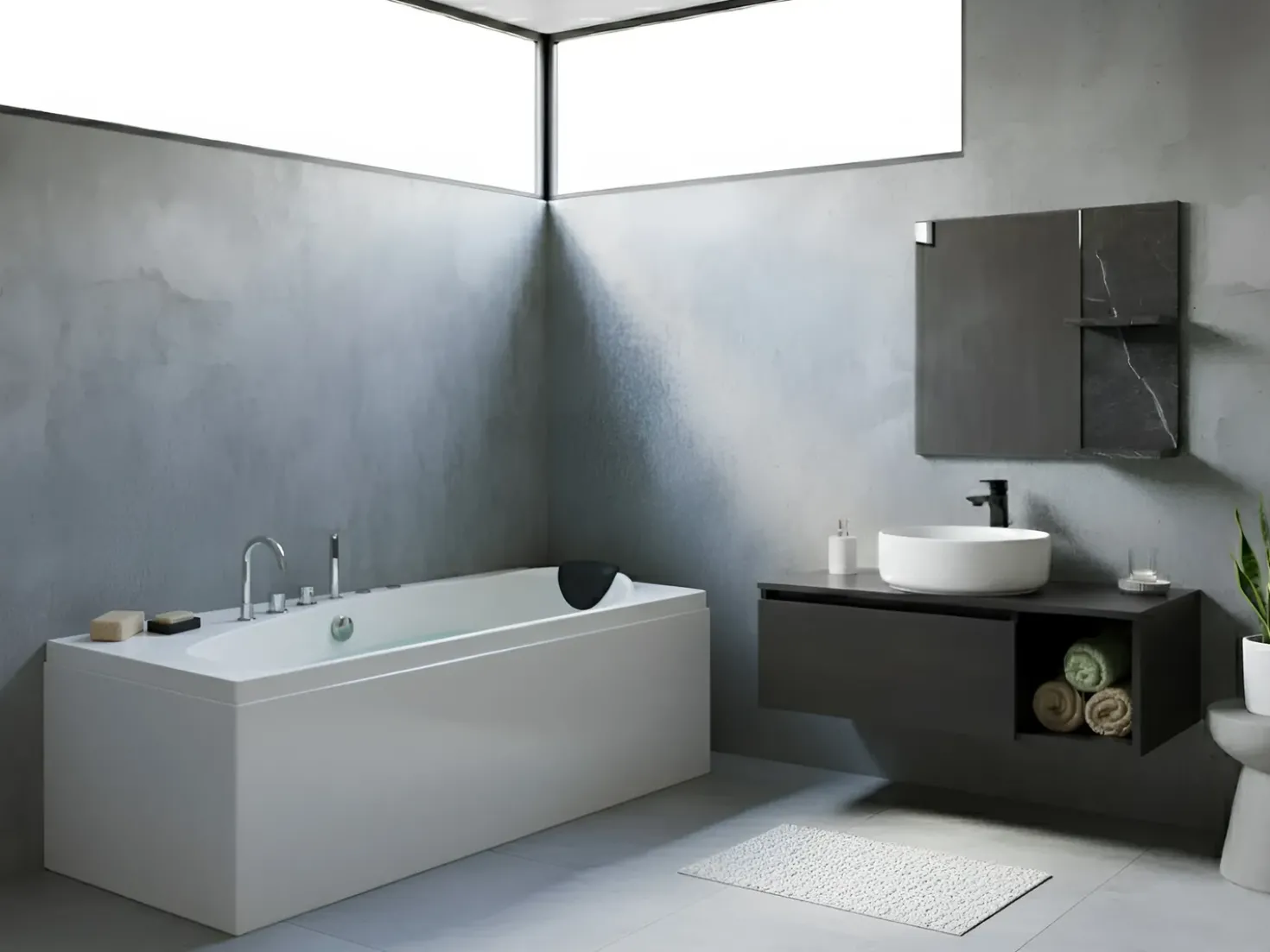 Vasca idromassaggio angolare con LED CAURA Lato destro 175 x 80 cm Bianco