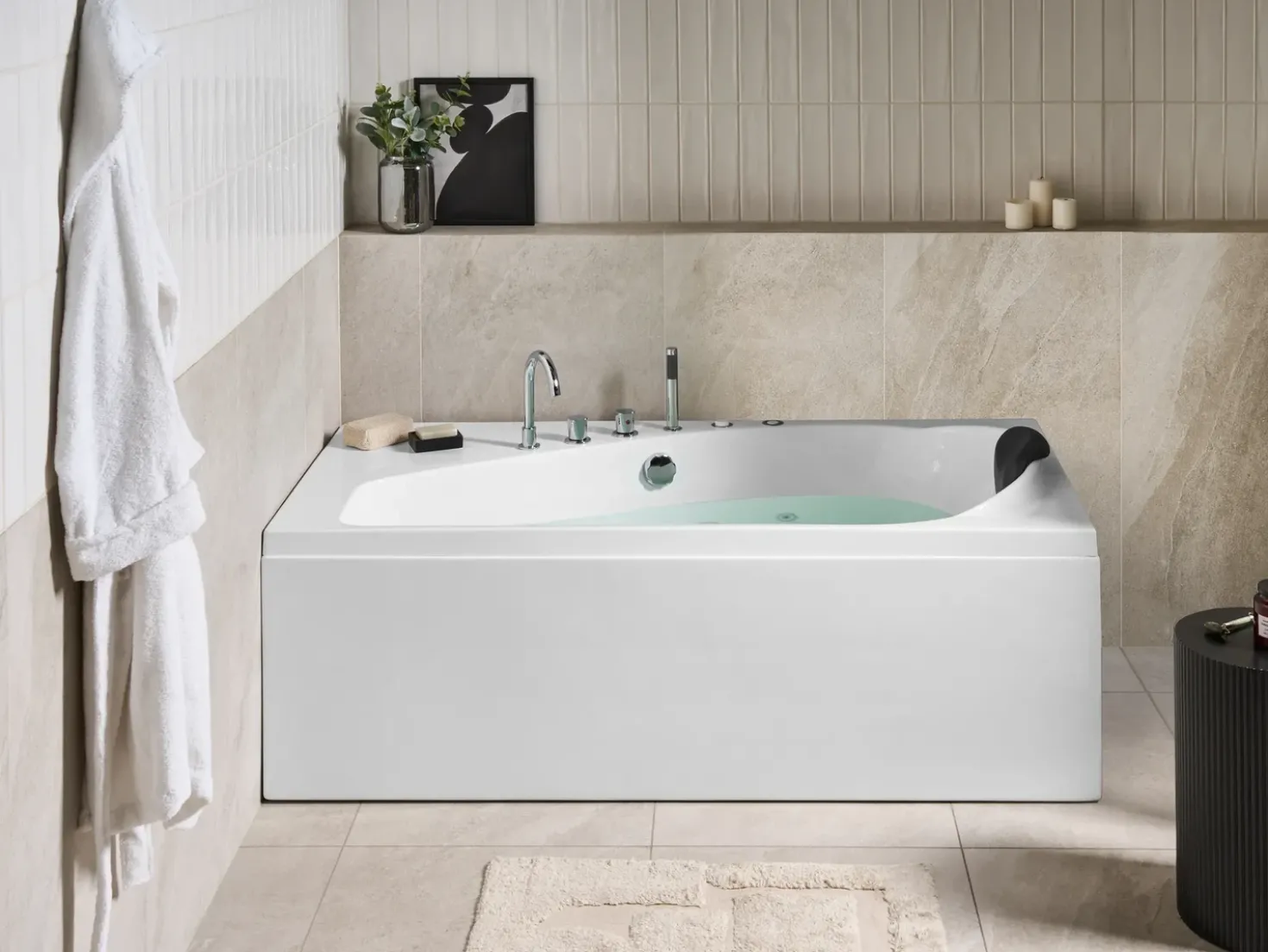 Vasca idromassaggio angolare con LED CAURA Lato destro 175 x 80 cm Bianco