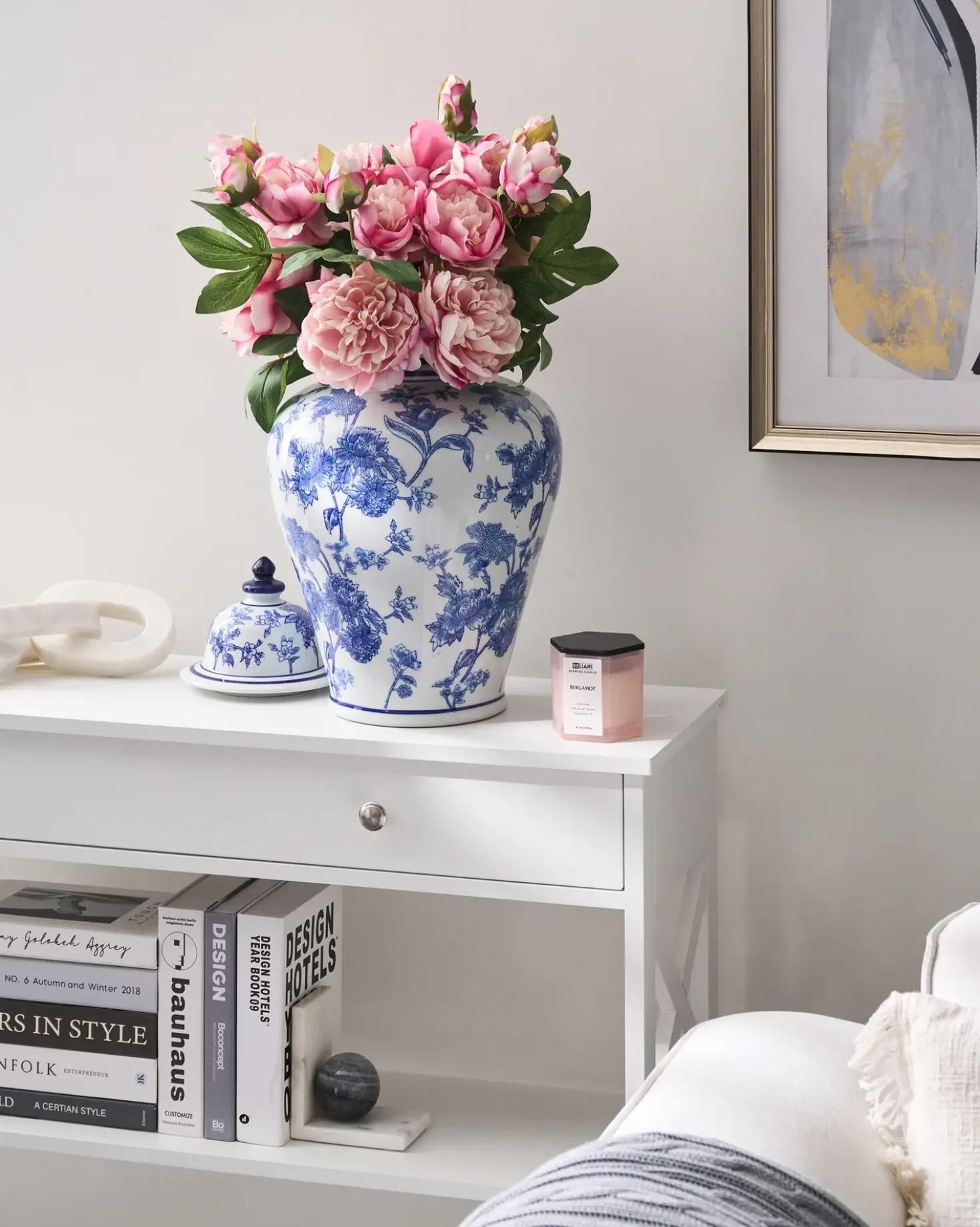 Vaso con coperchio ALFARO Porcellana 46 cm Bianco/Blu