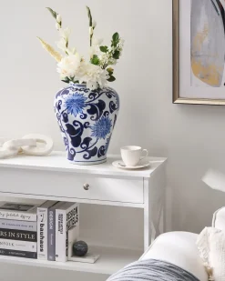 Vaso da fiori GIRONA Porcellana 35 cm Bianco/Blu