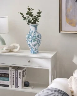 Vaso da fiori LLANES Porcellana 36 cm Bianco/Blu
