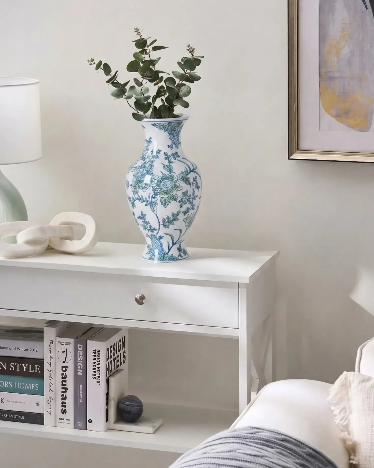 Vaso da fiori LLANES Porcellana 36 cm Bianco/Blu