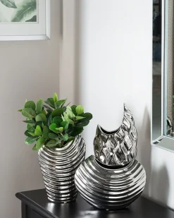 Vaso decorativo HALUZA Gres porcellanato 35 cm Argento