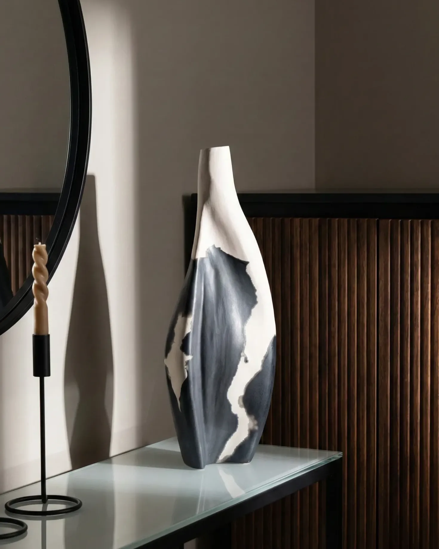 Vaso decorativo LAGOS Legno di mango 40 cm Nero/Beige