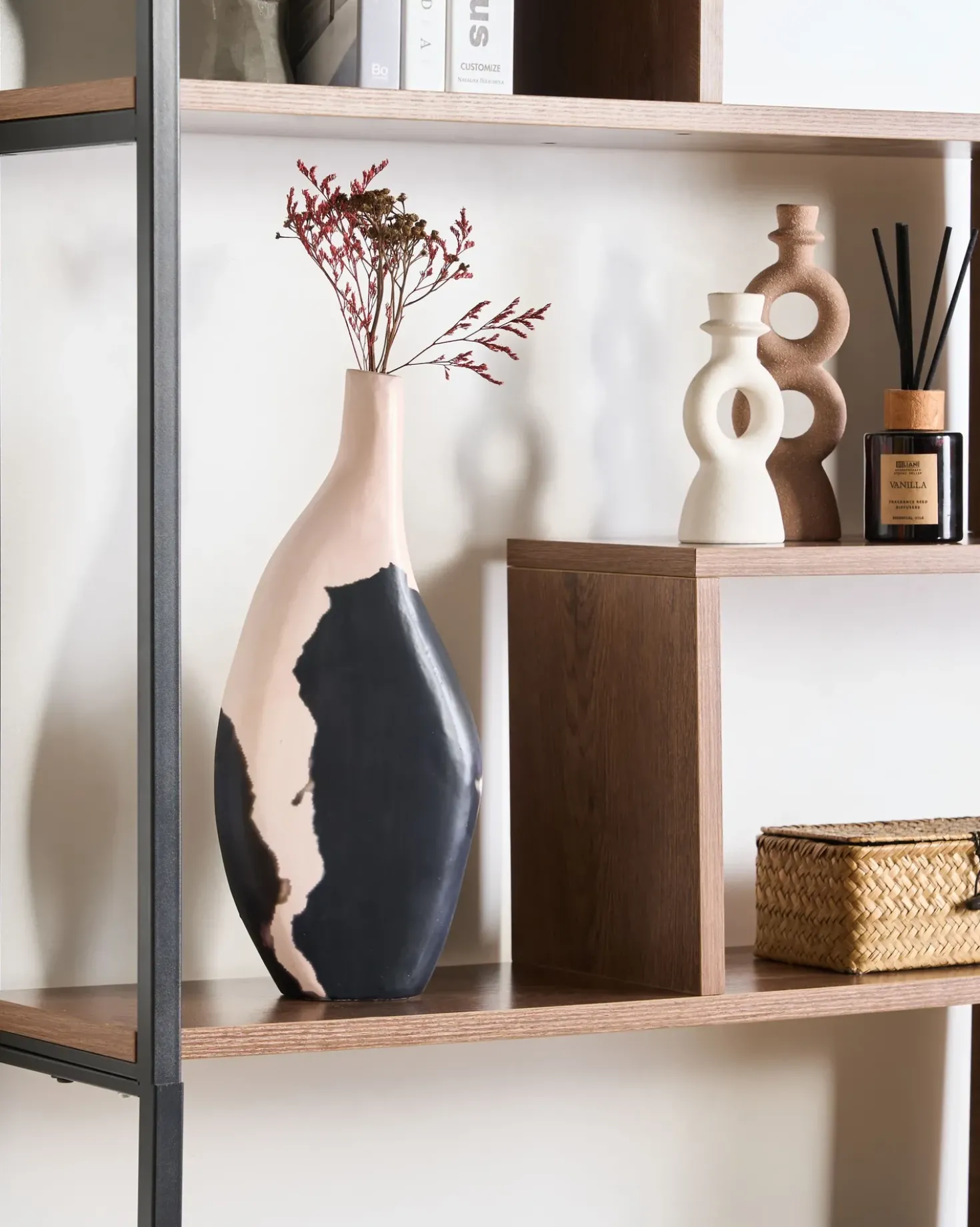 Vaso decorativo LAGOS Legno di mango 40 cm Nero/Beige
