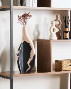 Vaso decorativo LAGOS Legno di mango 40 cm Nero/Beige