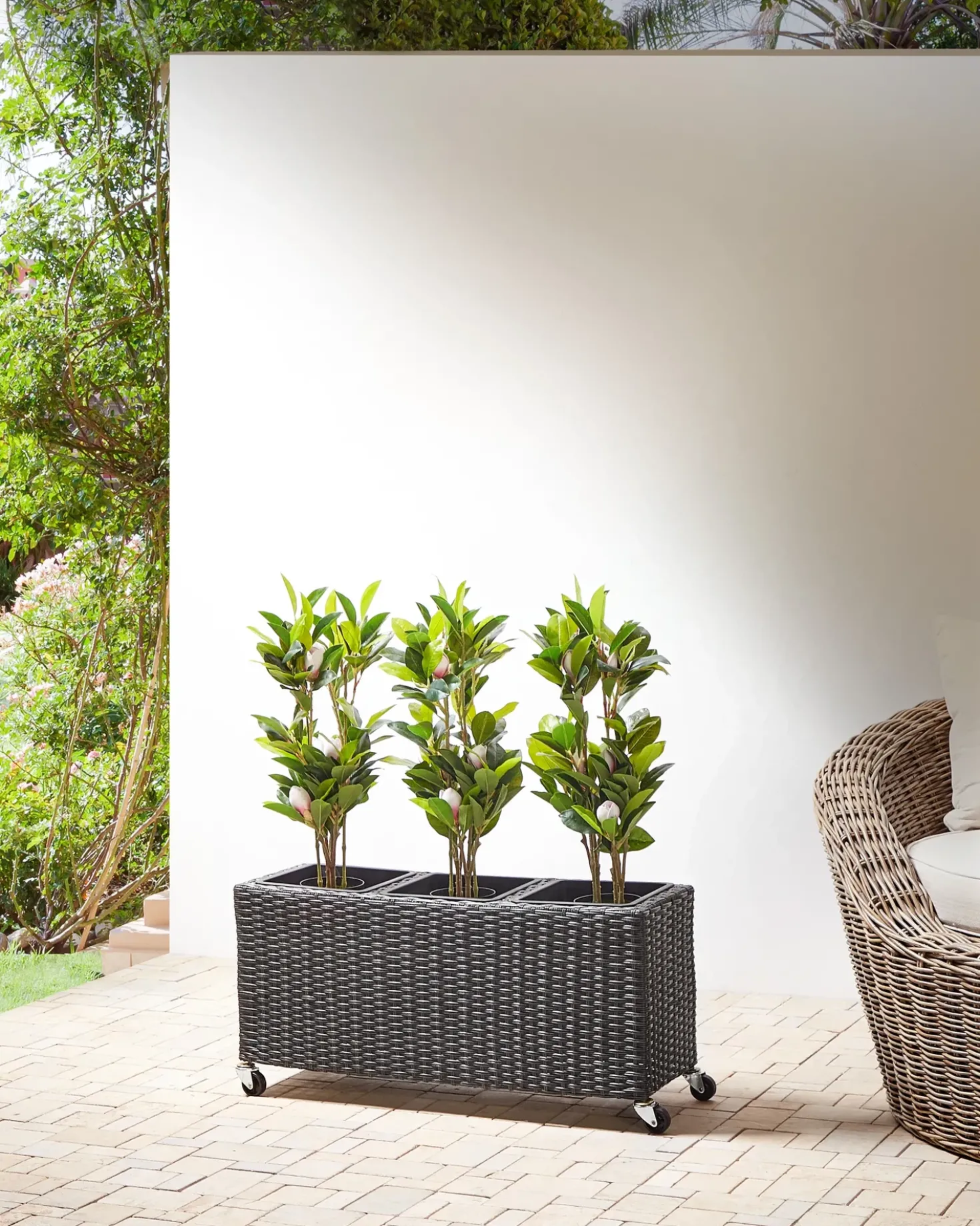 Vaso per piante BELLIS Rattan sintetico (PE) 82 cm Nero