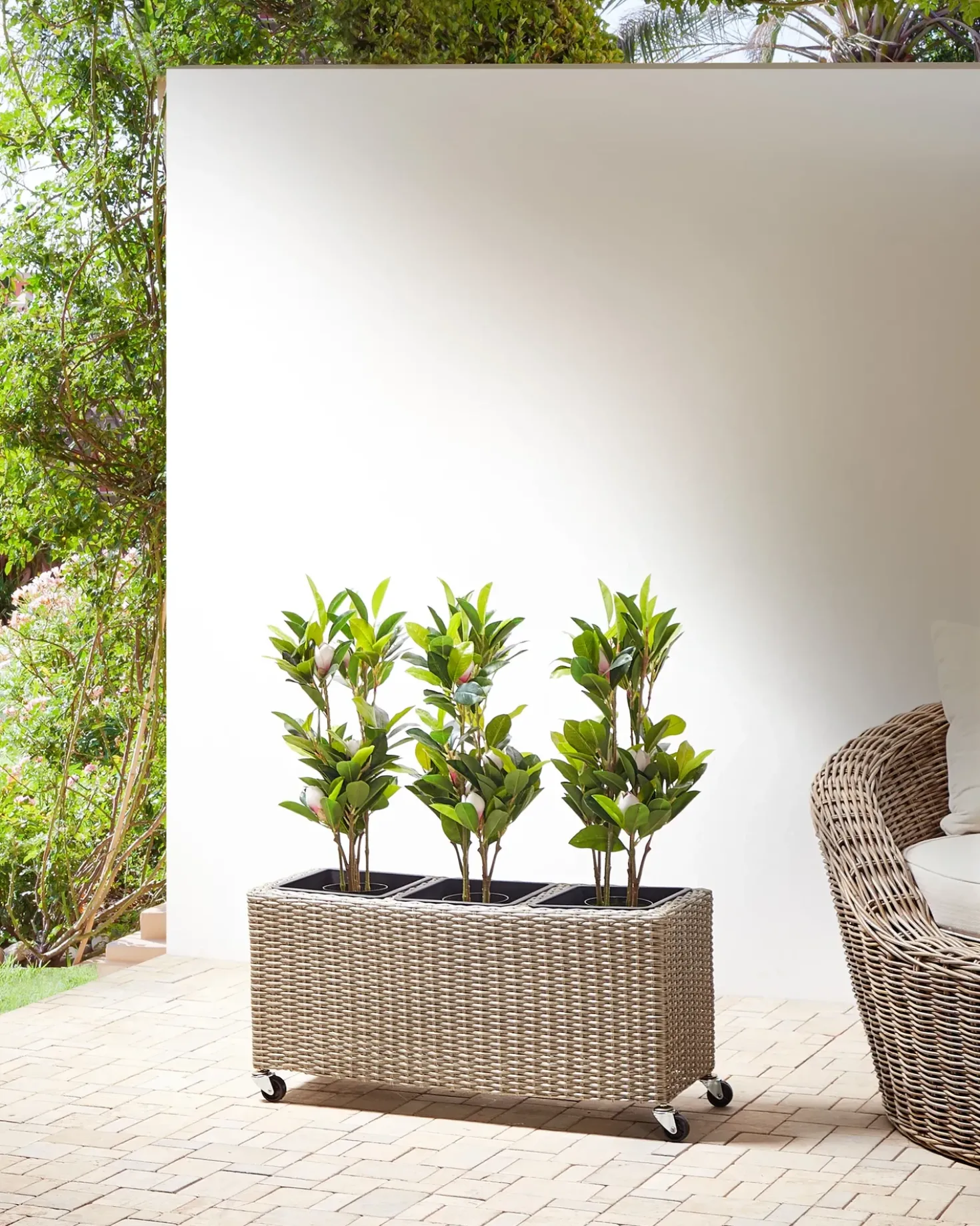 Vaso per piante BELLIS Rattan sintetico (PE) 82 cm Marrone chiaro
