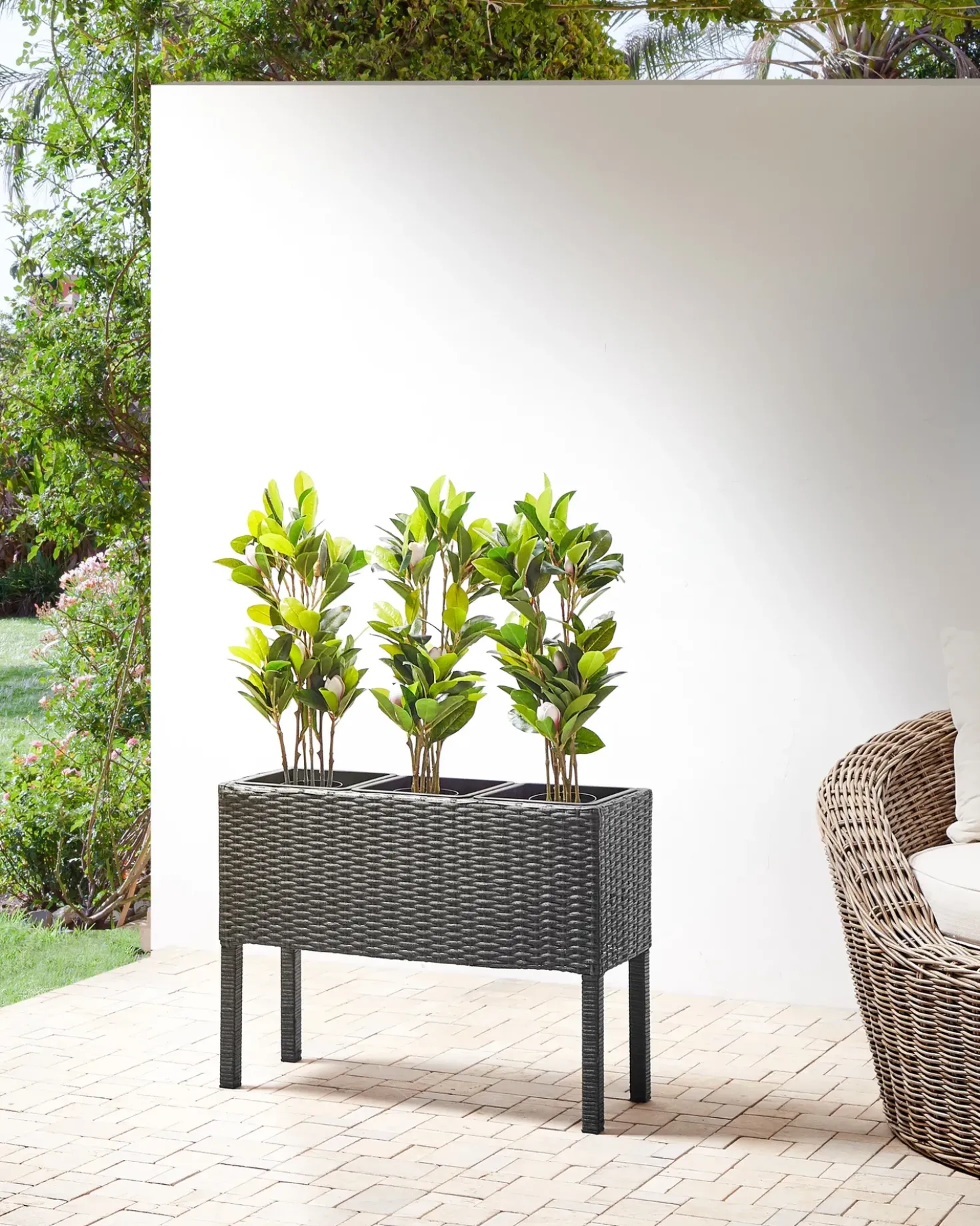 Vaso per piante rialzato CARAGANA Rattan sintetico (PE) 77 cm Nero