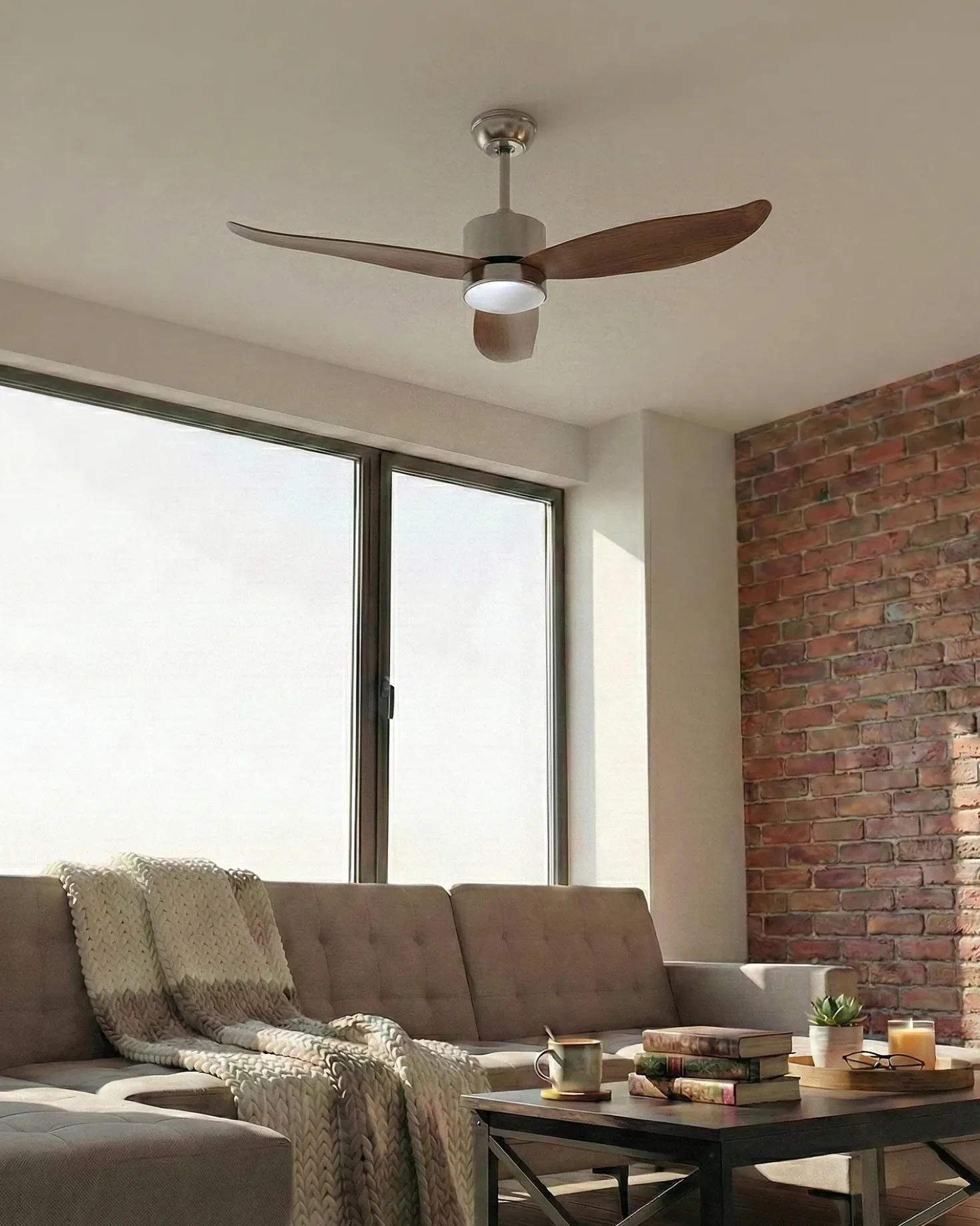 Ventilatore a soffitto con luce MAHAUT con telecomando LED Marrone chiaro