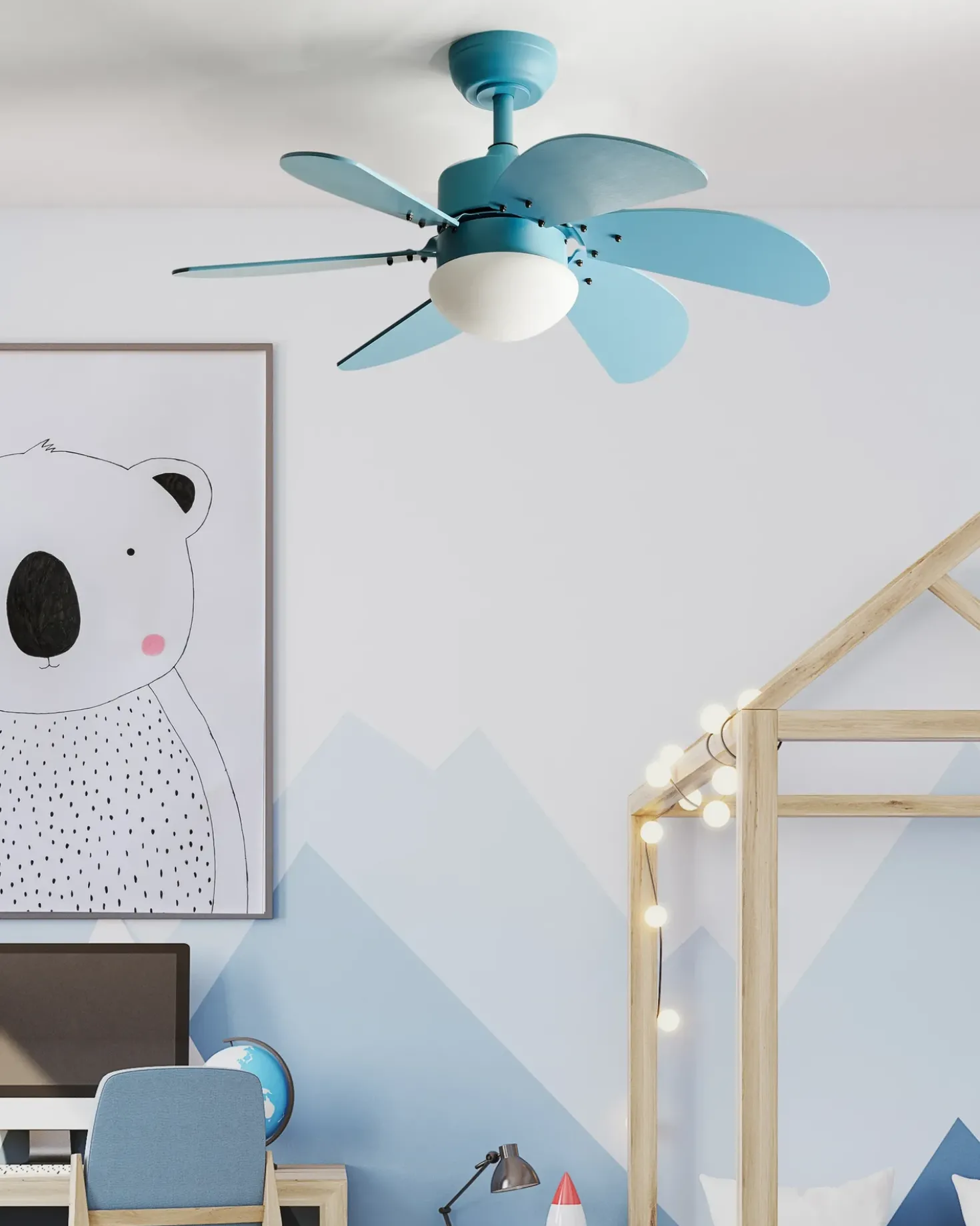Ventilatore a soffitto con luce LOGAR con telecomando LED Blu