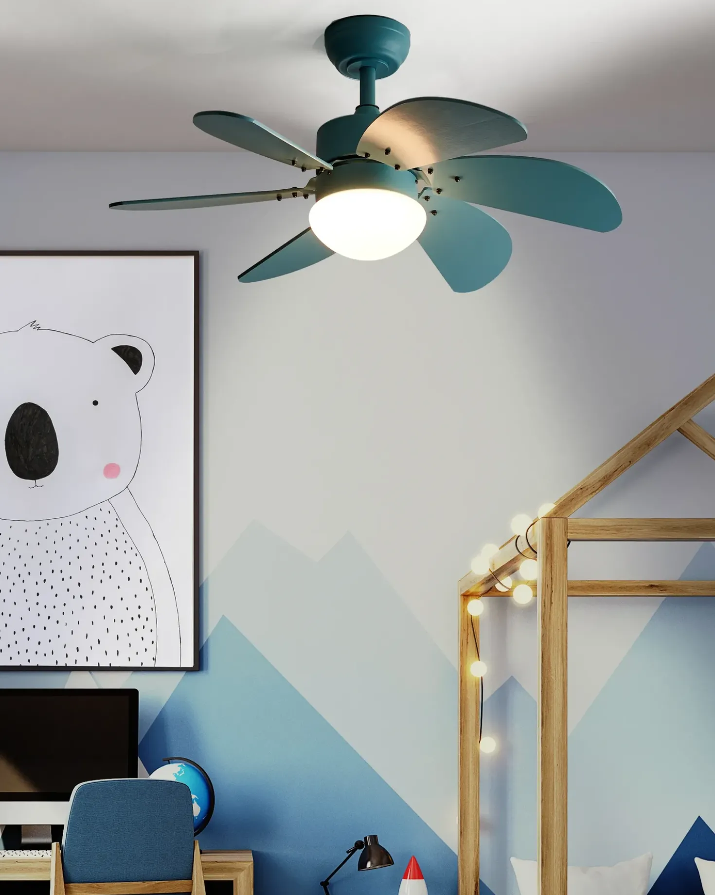 Ventilatore a soffitto con luce LOGAR con telecomando LED Blu