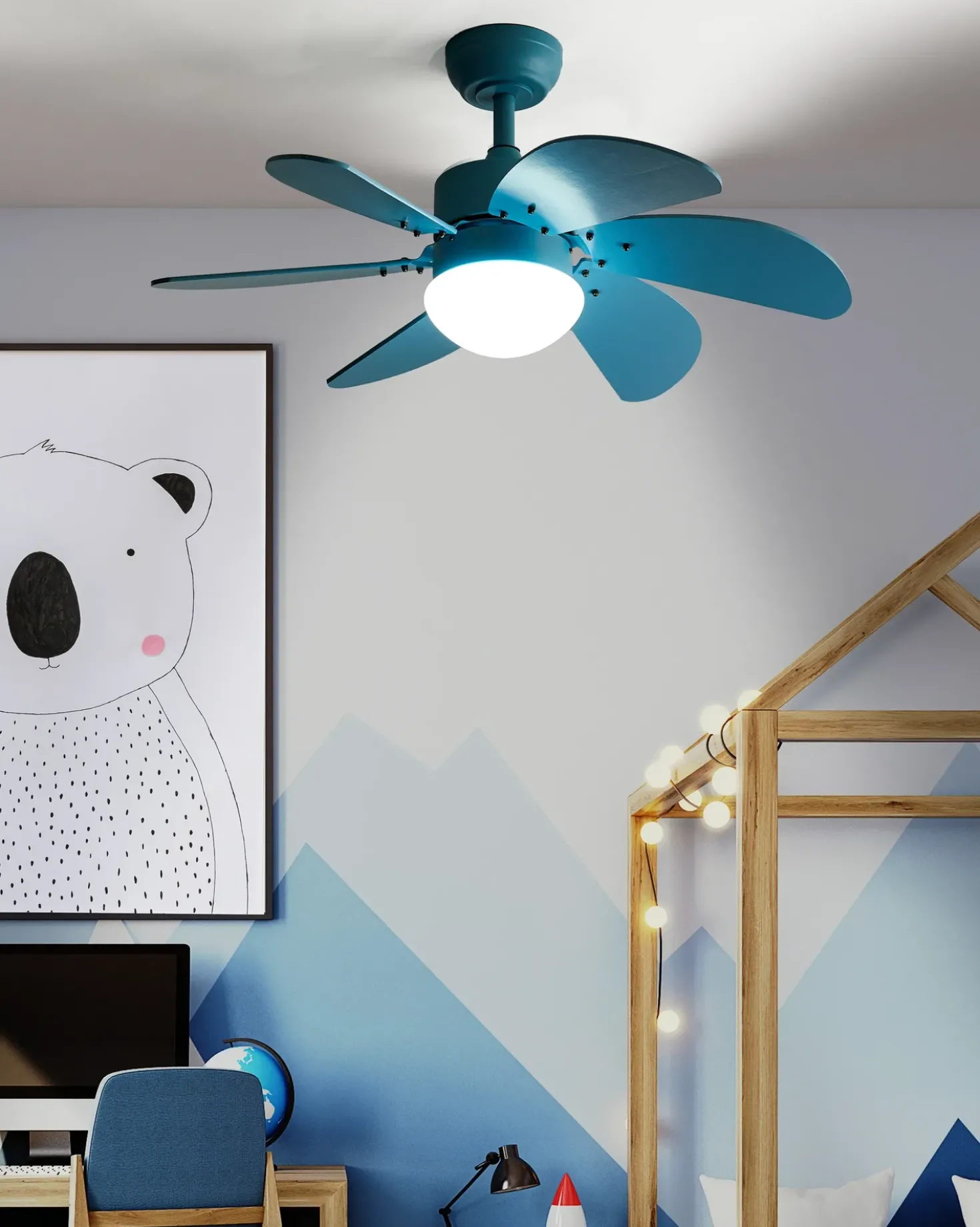 Ventilatore a soffitto con luce LOGAR con telecomando LED Blu