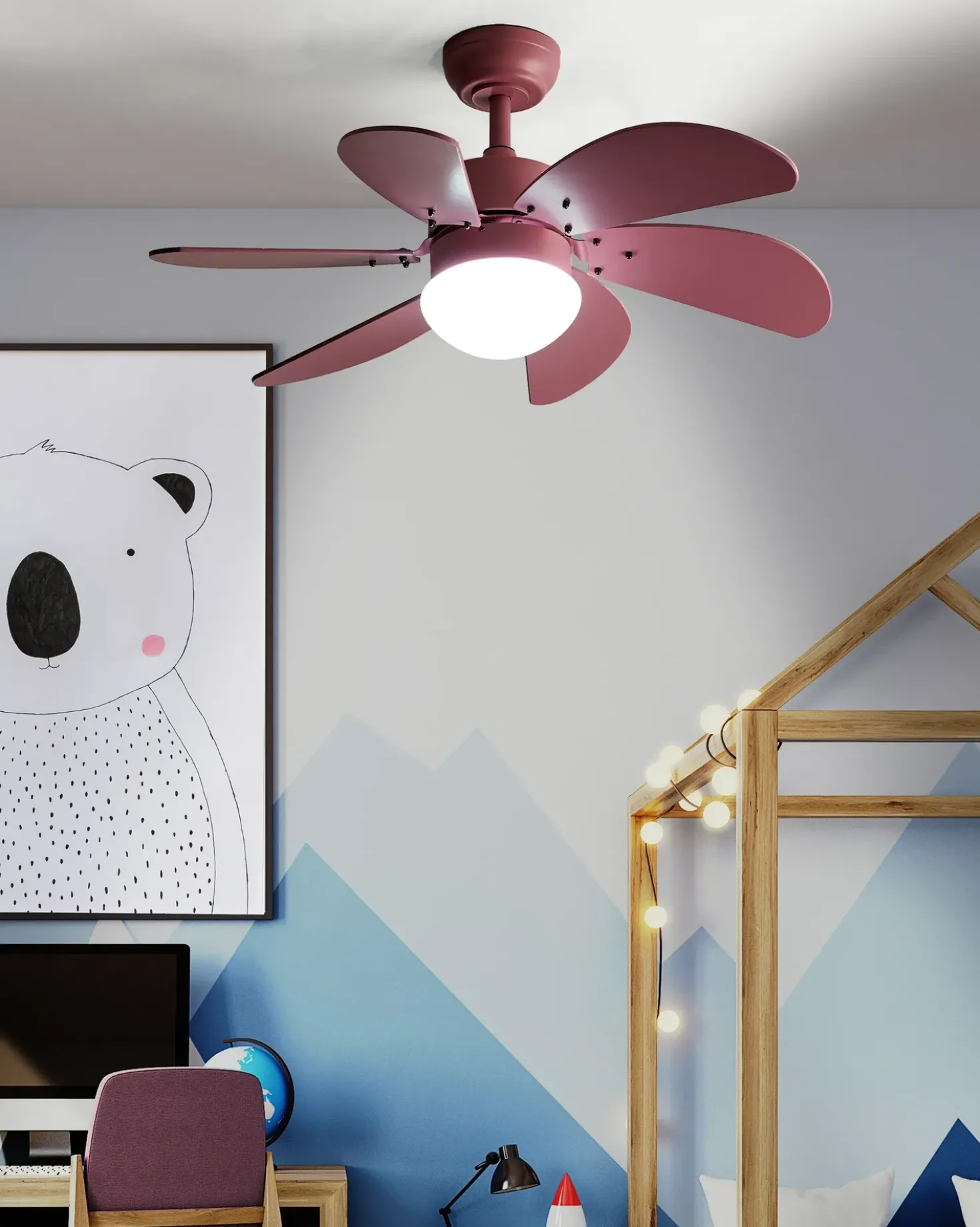 Ventilatore a soffitto con luce LOGAR con telecomando LED Rosa