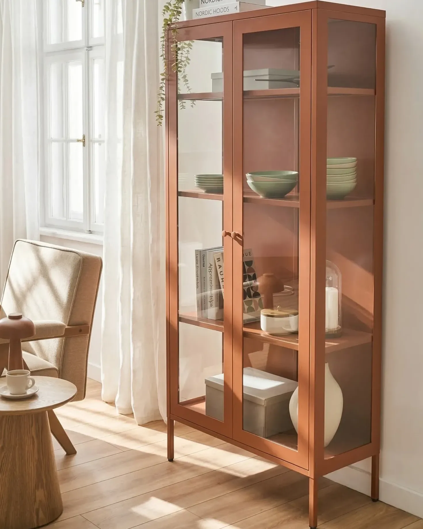 Vetrina con illuminazione a LED HARTY Metallo 80 cm Marrone dorato