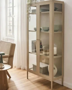 Vetrina con illuminazione a LED HARTY Metallo 80 cm Beige chiaro