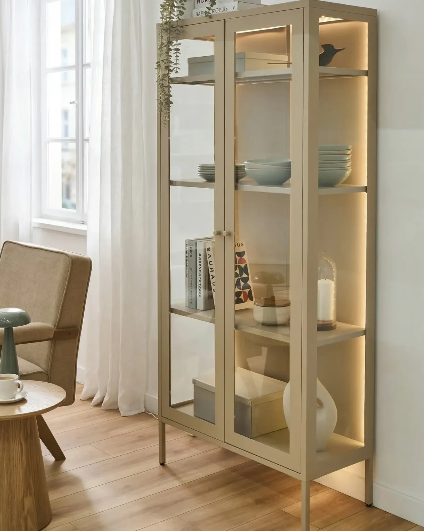 Vetrina con illuminazione a LED HARTY Metallo 80 cm Beige chiaro