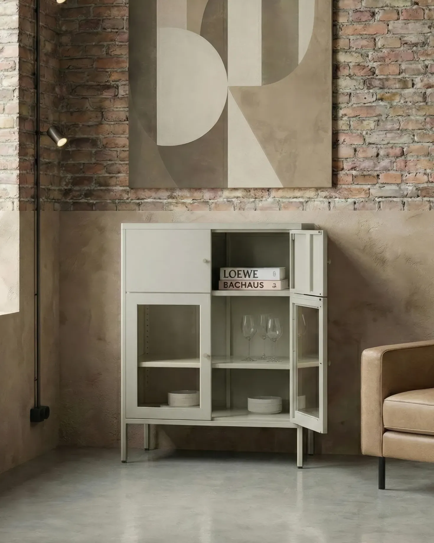 Vetrina in vetro ESHOLT Metallo 80 cm Beige chiaro