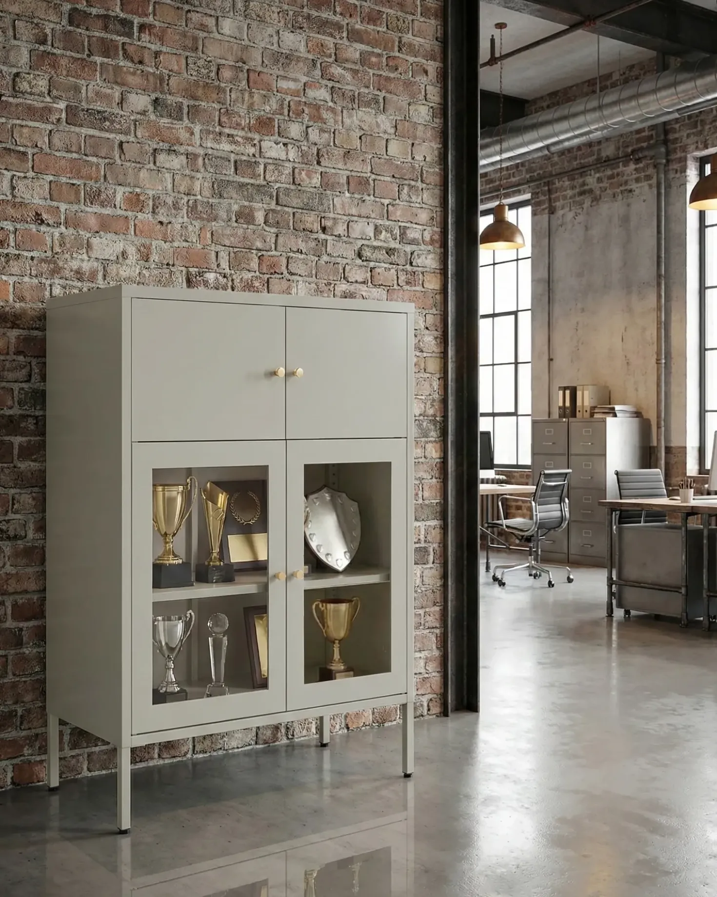 Vetrina in vetro ESHOLT Metallo 80 cm Beige chiaro