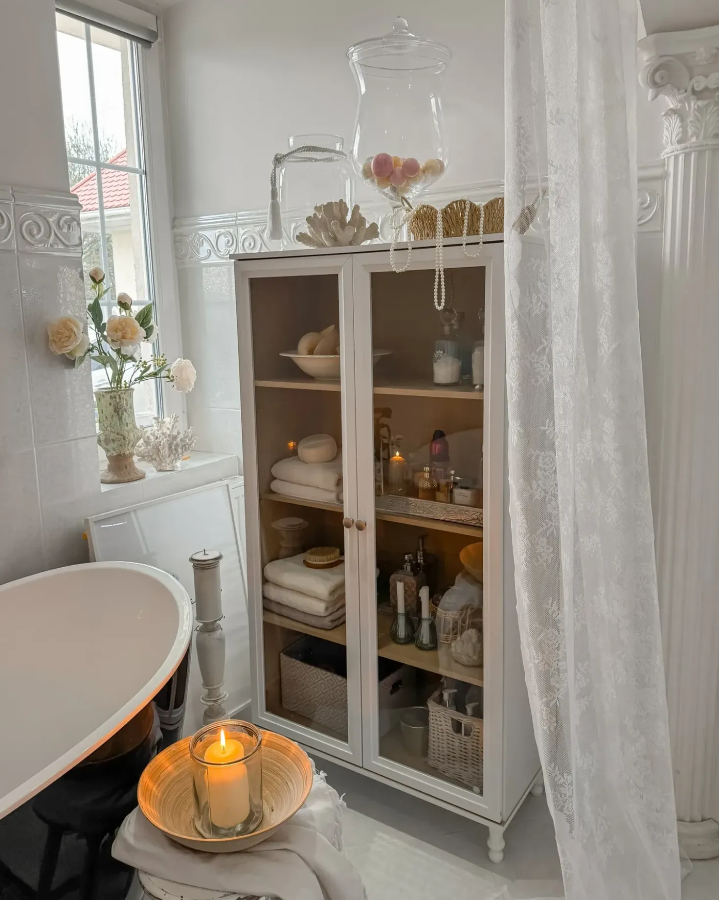 Vetrina in vetro TINGLEDALE 80 cm Bianco